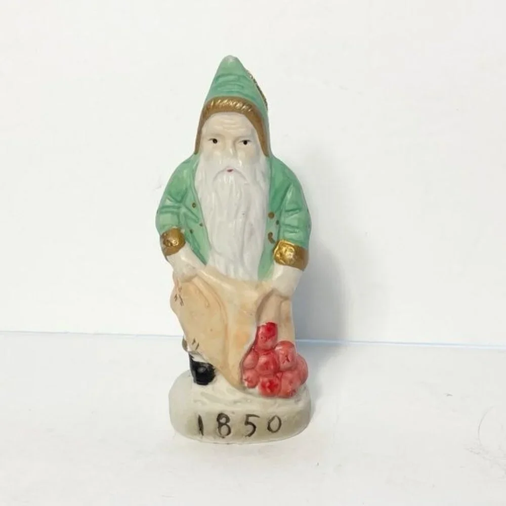 Vintage Memories of Santa Christmas Ornament Santa, Bag, Apples 1850
